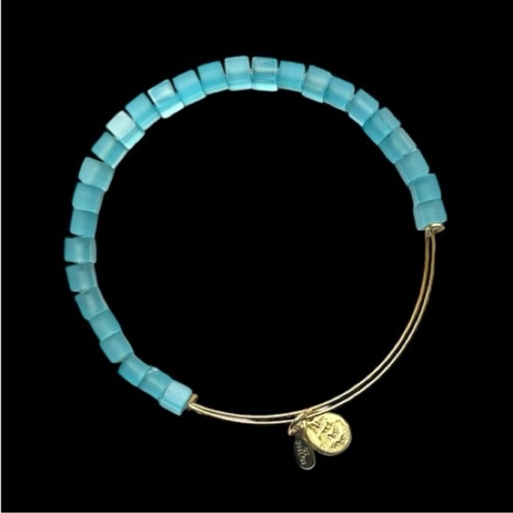 Alex and Ani Light Blue Beaded Energy Gold Bangle Bracelet - Picture 3 of 4